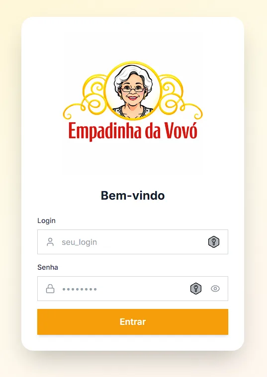 Tela de login personalizada do sistema Empadinha da Vovó